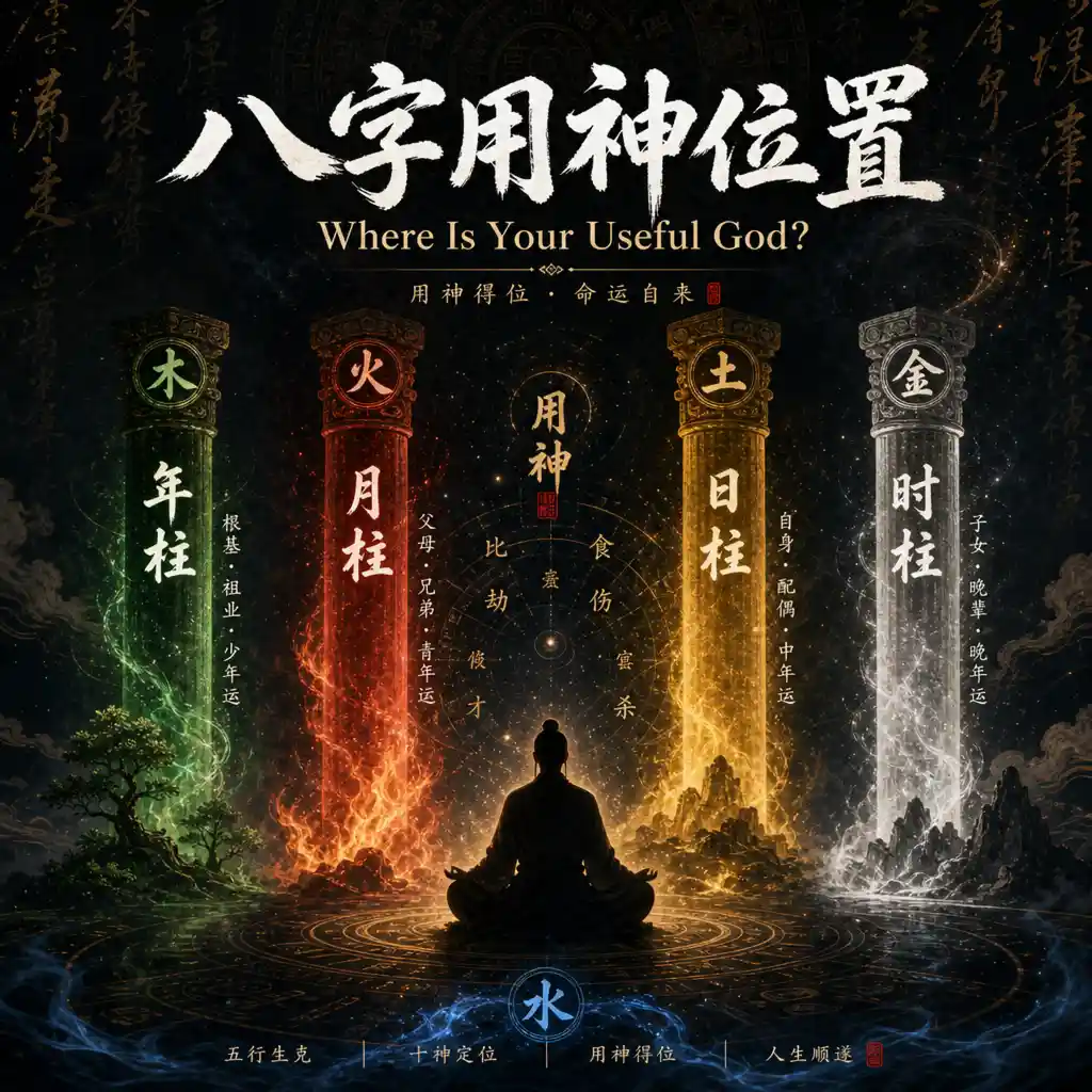 Four Pillars BaZi chart showing Useful God positions, Chinese metaphysics